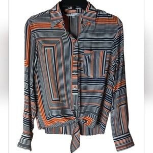 Trina Turk Geometric Striped Button-Down Silk Shirt -Size P (Small)